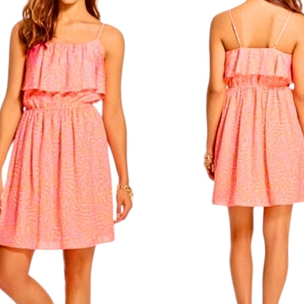 LILLY PULITZER for Target Coral Giraffing Me Crazy Satin Flounce SunDress Sz XS